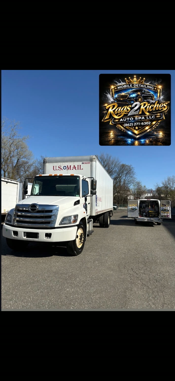 Rags2Riches mobile detailing box truck and van — fleet and on-location service